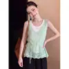 Top de Ganchillo sin Mangas Calado Verde para Mujer, Chaleco Elegante de Verano para Superponer con un Toque de Lujo, Conjunto de Dos Piezas de Nicho