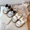 Zapatos de Princesa Sandalias de Lazo 2025 Verano Bloque de Color Lentejuelas Antideslizantes Zapatos de Baile Día del Niño Niñas Rendimiento Sandalias de Una Tira