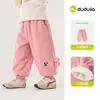 Dududu Home Calças de Lã Forradas para Crianças Inverno Meninos Calças Longas Engrossadas Meninas Calças Casuais Quentes Roupa Infantil de Bebê com Desenho