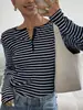Amazon Europeo y Americano Transfronterizo 2026 Otoño Tk Nueva Camiseta Casual de Moda con Rayas Suelta de Manga Larga para Mujer