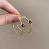 Brincos de Argola Grandes Dourados com Olho de Tigre Clássicos da Moda para Mulheres Outono e Inverno Brincos Elegantes Retrô Joias de Orelha Exageradas Únicas
