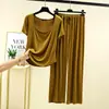 Conjunto de camiseta de manga corta con cuello cuadrado de modal y pantalones largos para mujer, casual de verano, corte holgado, ropa de casa, conjunto ligero de dos piezas