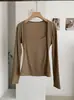 KEKEZOON Camiseta de Manga Larga de Color Sólido Ajustada Falso Dos Piezas Cuello Cuadrado Otoño Top Elegante 8600