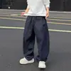 Jeans retro japoneses azul oscuro para hombre, pantalones casuales, corte holgado, versátiles, cómodos, talla grande, pantalones largos rectos para hombre