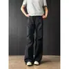 Pantalones de trabajo de leñador plisados azul niebla de alta calle para hombre, pantalones de pierna ancha curvados con vibra americana, jeans casuales rectos