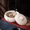 Cenicero de arcilla púrpura con tapa, a prueba de viento, estilo retro, para uso doméstico, decoración de sala de estar, evita la dispersión de cenizas, tamaño grande, multifuncional