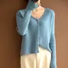 Novo Casaco Cardigan Macio e Pequeno Outono/Inverno Feminino Gola Suéter Tricotado Cintura Alta Roupa Exterior Suéter Branco Tamanho Único Preto