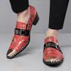 Zapatos de Cuero Transfronterizos Más Vendidos de Amazon para Hombre, Puntiagudos con Estampado Rojo Dorado para Hombre de Negocios Formales 660110