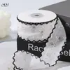 Fita de tecido xadrez com acabamento em renda acessório de cabelo laço DIY decoração de casa fita com estampa de bolinhas de renda