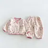 Conjunto de Ropa de Casa para Niños para Otoño e Invierno, Conjunto de Dos Piezas con Sudadera de Bloques de Color de Dibujos Animados y Pantalones para Niña de Bebé zdj6682