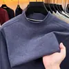 Nova Camiseta de Manga Longa Outono e Inverno Masculina Casual Versátil Moda Simples Gola Redonda Base Jacquard Moletom Masculino