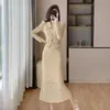 Elegante vestido de moda estilo otoño de calidad, conjunto de dos piezas de top y falda estilo Chanel con encaje en negro