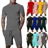 Comercio Exterior Camiseta de Color Sólido de Moda Pantalones Cortos Medios Traje de Pantalones Cortos de Manga Corta para Hombre Verano Europeo y Americano Transpirable