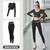 Roupa de Yoga com Combinação de Cores Leggings Femininas de Cintura Alta com Abdômen e Bojo Ajuste Slim Manga Longa Roupa Esportiva para Fitness Corrida ao Ar Livre