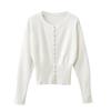 Cárdigan de Punto Gris Redondo Estilo Coreano para Mujer, Delgado de Manga Larga con Cintura Ceñida, Prenda Exterior Corta para Primavera y Otoño