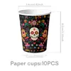 Amazon Decorações de Festa Temáticas Dia dos Mortos Mexicano Pratos de Papel Caveira Copos de Papel Bandeirolas Conjunto