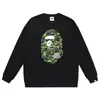 Moletom fino de terry para comércio exterior transfronteiriço, para homens e mulheres, estação outono, com estampa de letras homem-macaco e camuflagem, caimento solto, gola redonda, pulôver, moderno