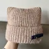 Gorro de Punto de Lana Estilo Coreano Cálido con Orejas de Gato Otoño Invierno Protección para los Oídos al Aire Libre para Mujer Versátil con Forro de Forro Polar Hace que la Cara Parezca Más Pequeña
