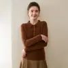 Suéter Elegante com Gola Polo e Malha Canelada Slim Fit com Efeito Emagrecedor, Camada Base Tricotada, Suéter 100% Caxemira Pura para Mulheres