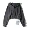 Cardigan Curto Casual Estilo Preguiçoso Americano Jaqueta Esportiva Retro Solta com Capuz Cordão Zíper Moletom