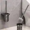 Escova de Vaso Sanitário para Banheiro Alumínio Espacial Sem Ângulo Morto Artefato de Limpeza de Vaso Sanitário Escova Montada na Parede Sem Furos Conjunto de Limpeza Doméstica