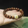Cuentas de Palo de Rosa Negro Estilo Antiguo 9mm Cuentas de Buda Pulsera Anillo para Correr Pulsera de Garra de Gato Hombres y Mujeres Estilo Bosque Pulsera de Rosario Simple Venta al por Mayor