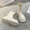 Botines Cortos para Mujer 2025 Primavera y Otoño Nuevo Moderno Versátil Cierre Trasero Plataforma Suela Gruesa Antideslizantes Botas Ajustadas Moda