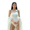 Traje de Baño Blanco de una Pieza Estilo Deseo Puro de un Hombro para Mujer, Nuevo Tejido con Textura, Sensación de Alta Gama, Popular en Internet, Mismo Estilo, Vacaciones, Aguas Termales