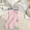 Meias de Lã Grossas e Quentes para Mulheres, Com Bordado de Cachorro com Ponto Duplo, Novidade Outono/Inverno 2025, Meia até a Panturrilha