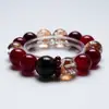 [Fruta Roja Hoja de Oro] Pulsera de Cristal Natural Ojo de Tigre Rojo para Mujer La Más Fácil de Combinar Pulsera de Regalo al por Mayor
