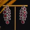 Pendientes de Hoja Cruzada Moda Lujo Ligero Sensación de Alta Gama Cobre Incrustado Circonita para Mujer Versátil Diseño Simple Hoja Totalmente Diamantada Venta al por Mayor