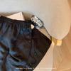 Calça Casual Feminina Jacquard Satinado Preto Nova Chinesa Cintura Elástica Primavera 2024 Estilo Nacional Cintura Alta Caimento Emagrecedor Perna Larga