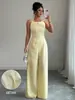 Llegada Nueva 2026 Mono Elegante de Tela Jacquard para Mujer Decoración de Lazo en el Hombro Cintura Ceñida Pantalones de Pierna Ancha