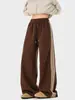 Calça de Moletom Listrada Retrô para Homens, Colete Acolchoado Tendência Casal Primavera e Outono, Calça Longa Casual Solta de Perna Larga High Street