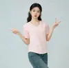 Camiseta de Manga Corta con Cuello en V de Algodón Puro Premium en Stock para Mujer, Top Corto Casual Ajustado para Primavera y Verano, Mayoreo