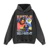 Moletom com Capuz e Gola Redonda Estilo Streetwear Tendência Hip-Hop Estampado Oversize Solto Algodão Flor Frita