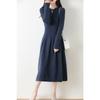 Vestido 100% lana pura para mujer, otoño e invierno, nuevo vestido de suéter de cuello redondo, falda base de punto por encima de la rodilla de lana de longitud media