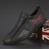 Nuevos Zapatos de Cuero Casuales de Otoño para Hombre, sin Cordones con Cremallera, de Bloques de Color, Tenis de Moda Versátiles de Estilo Británico, Caña Baja