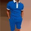 Conjunto de polo para hombre de manga corta, estampado, ajustado, con cremallera y solapa, estilo estación independiente europea y americana