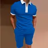 Conjunto de polo para hombre de manga corta, estampado, ajustado, con cremallera y solapa, estilo estación independiente europea y americana