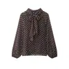 Comércio Exterior Transfronteiriço Roupas Femininas Europeias e Americanas Aliexpress Venda Quente Moda Casual Design de Gravata de Bolinhas Camisa de Chiffon