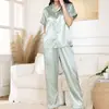 Fuente transfronteriza Amazon Europa América talla grande disponible satén azul seda de hielo ropa de casa holgada corta larga pijama de mujer