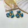 Brincos de Gota de Óleo de Flor Europeus e Americanos Transfronteiriços Mais Vendidos para Mulheres, Pétalas de Camada Dupla, Temperamento Simples, Luxo Leve, Brincos da Moda