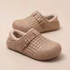 Chinelos Perfurados Birkenstock Retrô Francês Feminino Outono Inverno Quente Solado Macio Roupa de Casa Uso Externo Fivela Chinelos de Algodão com Pelúcia Impermeável