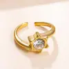 Anillos de Acero Inoxidable Transfronterizos Europeos y Americanos, Anillos de Sol Fundidos de Moda y Únicos con Diamantes, Anillos Abiertos Ajustables, Joyería Chapada en Oro de 18 Quilates