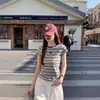 2026 Novo Top Estudante Versátil Slim-Fit Ombro Normal Tendência Cor Color-Block Listrado Gola Redonda Manga Curta para Mulheres Verão