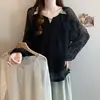 Moda Outono 2026 Tamanho Plus Bordado Pesado Vazado Jacquard de Pérola Chiffon Blusa Top