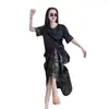 Saia Longa Elegante Casual da Moda, um Conjunto Completo de Primavera e Verão Nova Gola Redonda Solta Tops de Manga Curta Longos Roupa Feminina de Duas Peças