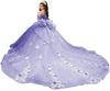 Vestido de Noiva de Renda Off-shoulder com Cauda Vestido de Festa de Aniversário Cerimônia Adulto Vestido de Princesa Vestido Floral Tridimensional