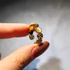 Anel de Moeda de Cobre Estilo Chinês Personalizado Transfronteiriço Olho de Gato para Mulheres, Design de Nicho, Banhado a Ouro, Redondo, Anel Aberto Ajustável